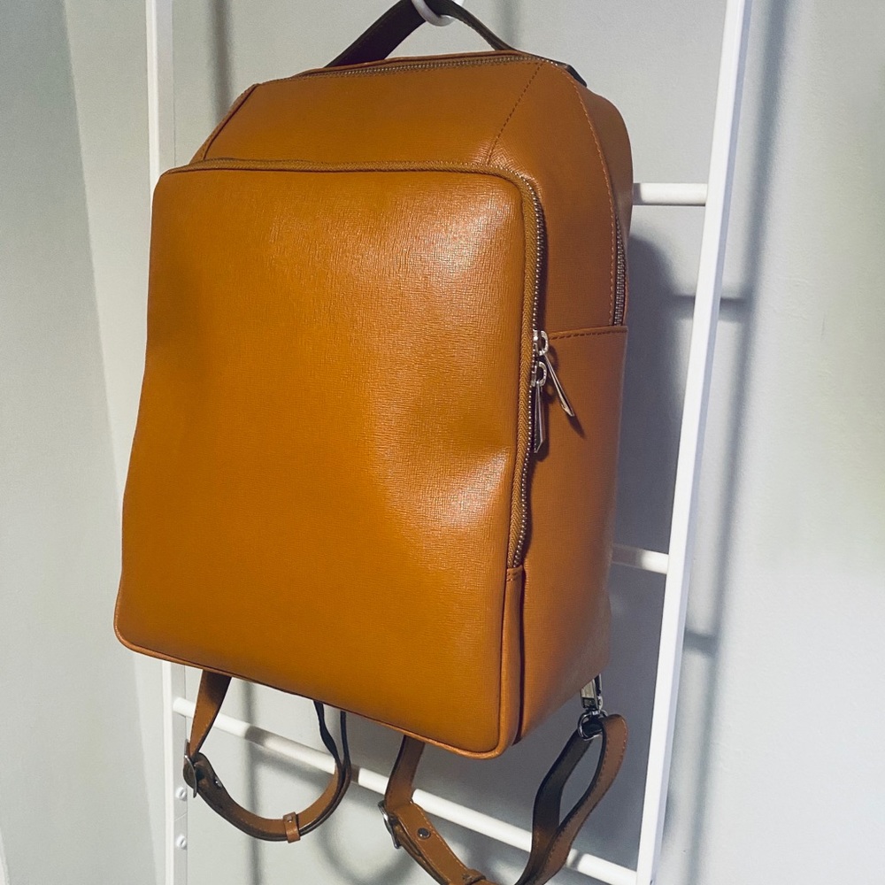 Barneys New York Saffiano Leather Backpack - Ochre